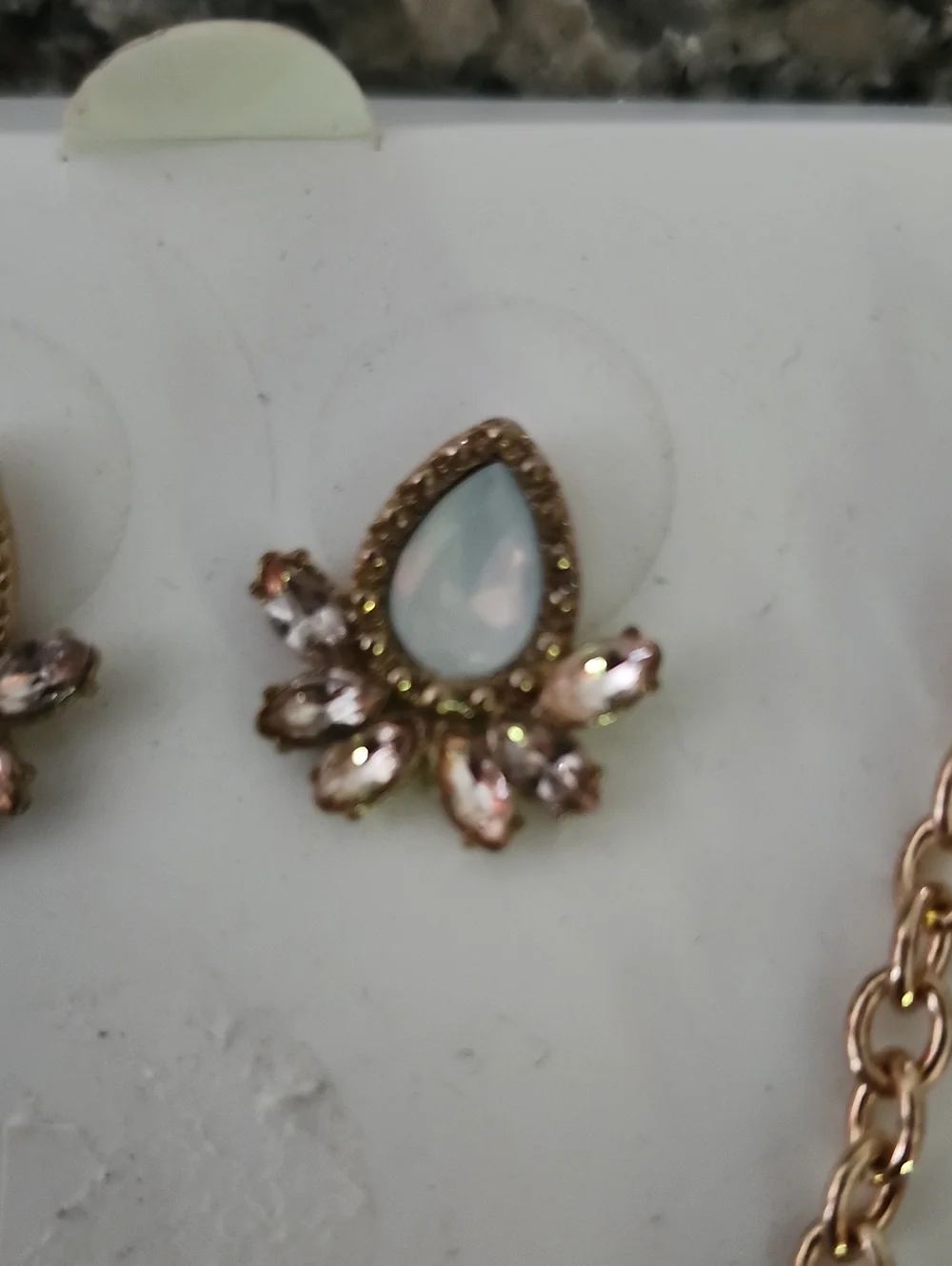 Gold-Tone Tortoise Shell Green & Cream Floral Statement Necklace and Earring Set